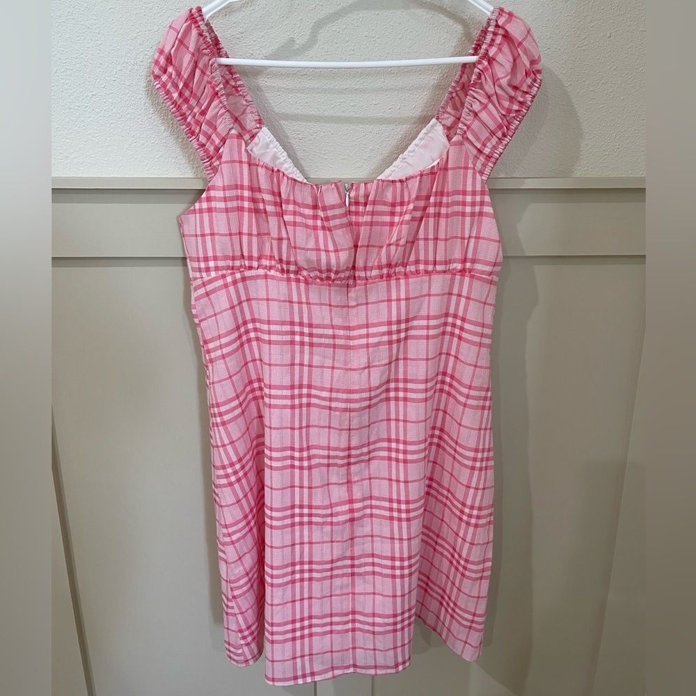 NWT WAYF Pink Plaid Mini Sundress Ruffle Sleeves Size Large - Picture 8 of 11